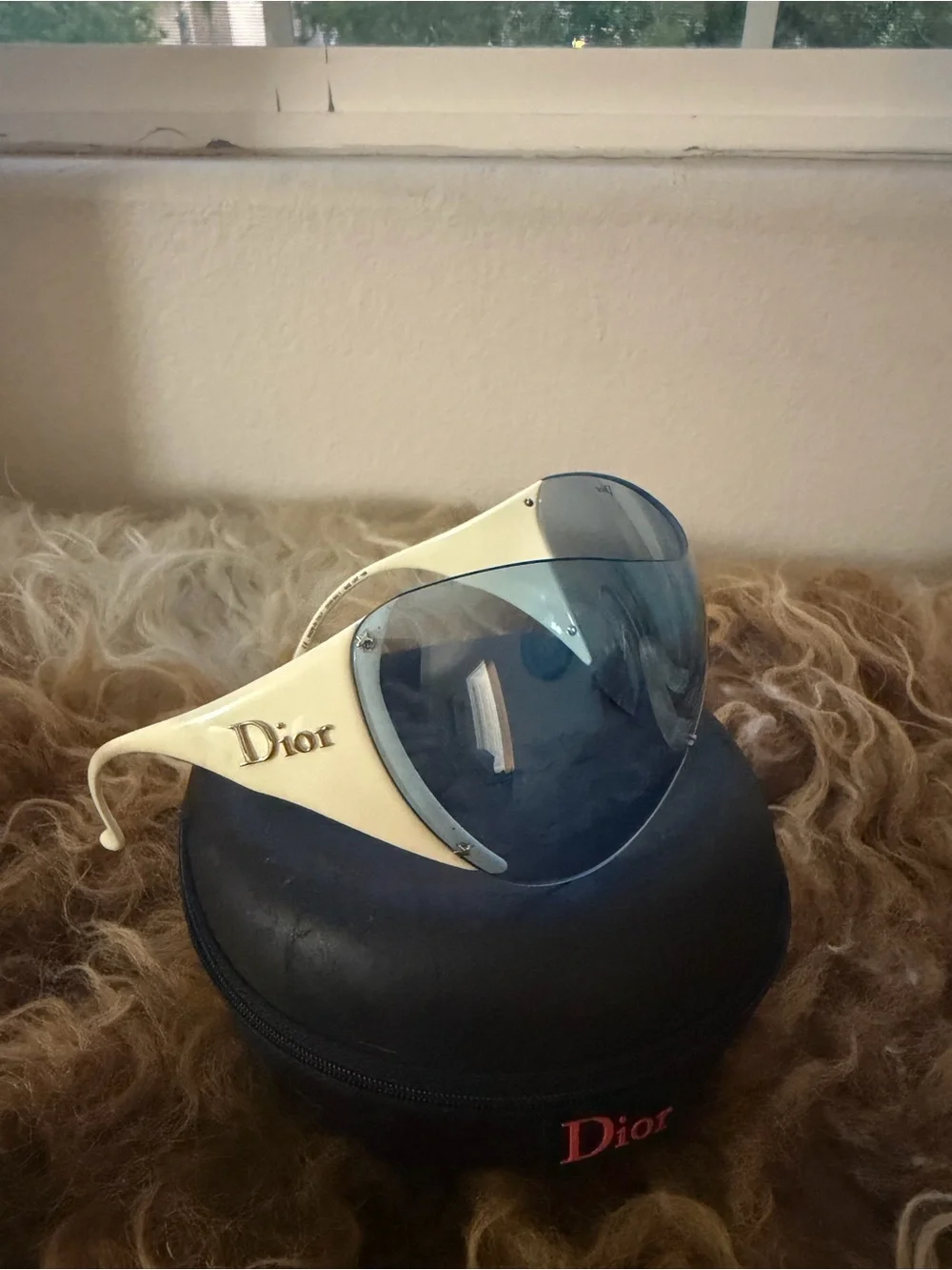 Dior Y2K Vintage Shield Blue Lens Sunglasses with Cream Frame